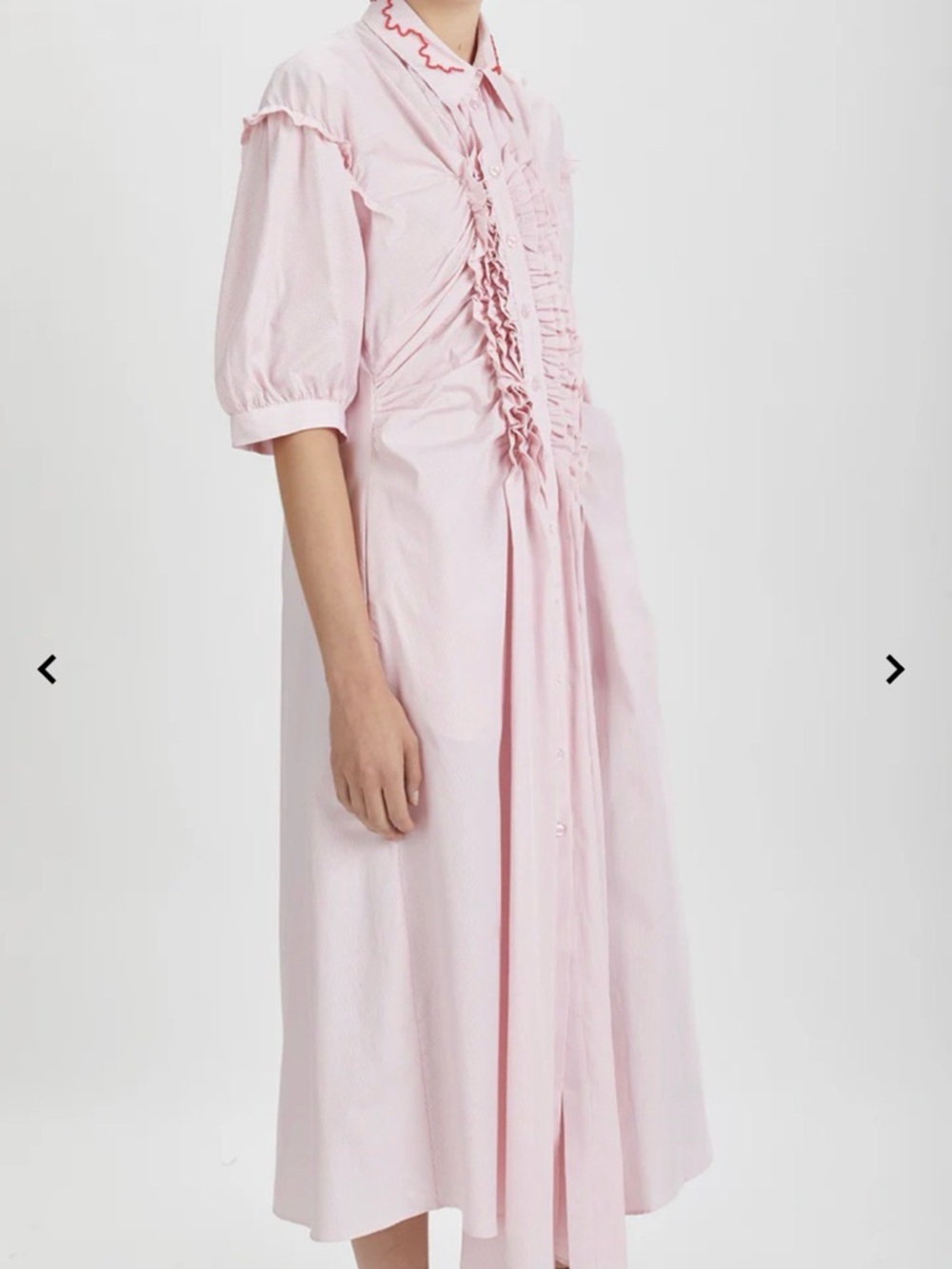 Simone Rocha Beaded Frill Shirt Midi Dress Cotton Pink Striped Ruffles